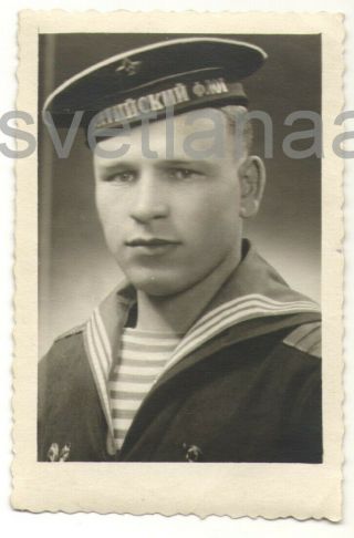 1954 Young Sailor Handsome Man Guy Boy Military Fleet Uniform Ussr Vintage Photo