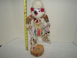 Folk Art Handmade Native American Kachina Doll Signed Lighthand White Bear