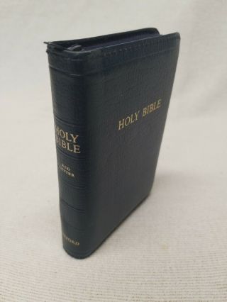 Holy Bible Zippered Pocket Size Red Lettered Oxford University Blue Leather