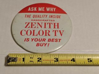 Large 4 " Vintage Zenith Color Tv 2 - Sided Button Salesman Television