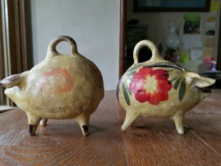 Two 1950 Vintage Mexican Pottery Pig Piggy Banks 2