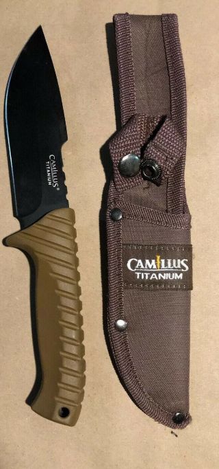 Camillus 440 Titanium Fixed Blade Hunting Knife With Nylon Sheath