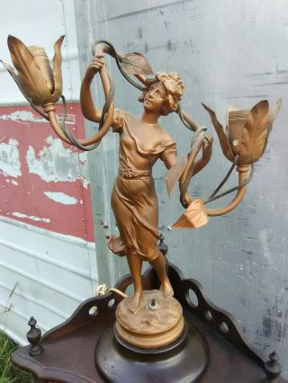 Vintage 1924 Art Nouveau Lady Lamp Metal Sculpture 17 1/2 " Tall