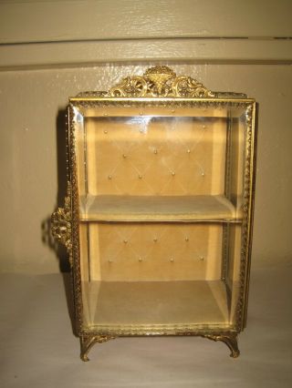 Antique/vintage Miniature Brass & Beveled Glass Display Case 8 1/2 " Tall