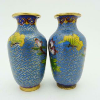 PAIR ANTIQUE CHINESE CLOISONNE MINIATURE VASES,  EARLY 20TH CENTURY 2