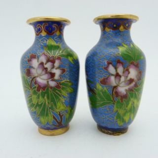 PAIR ANTIQUE CHINESE CLOISONNE MINIATURE VASES,  EARLY 20TH CENTURY 3