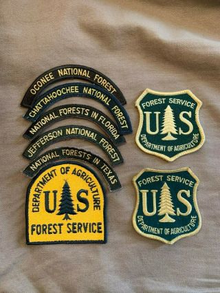 3 Vintage Us Forest Service Patches W/ 5 Different Tabs,  Estate Dept Of Agricult