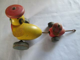 Vintage Fisher - Price Painted Wood Quacking Rolling Mother & Baby Pull Toy
