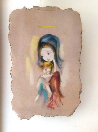 Vtg Hand Painted Terra Cotta Madonna & Child Italian Pottery Wall Plaque MCM 2