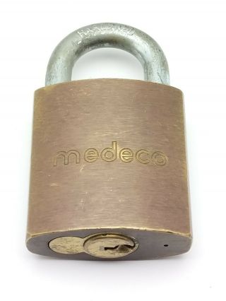 Vintage Medeco High Security Padlock Brass Body Steel Shackle No Keys