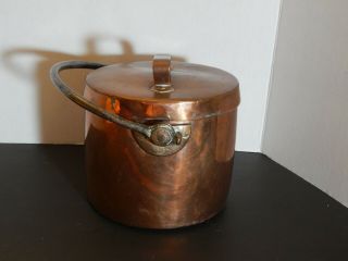 Antique French Hand Wrought Dovetailed Copper Cooking Pot With Swing Handle