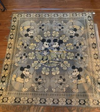 Vintage Large 56” X 56” Pie Eyed Mickey & Minnie Mouse 1930’s Rug