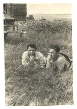 Russian Soviet Vintage Photo 2 Men Lie In The Grass