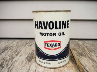 Vintage 1 Quart Texaco Havoline Motor Oil Can Full Metal Nr Man Cave