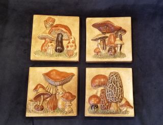 Antique/Vintage Ceramic Tiles Relief/3D Mushrooms Hand Painted 5 