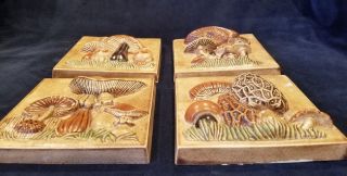 Antique/Vintage Ceramic Tiles Relief/3D Mushrooms Hand Painted 5 