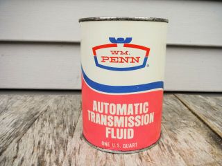 Vintage 1 Quart Wm Penn Transmission Fluid Motor Oil Can Full Metal Pink Neat