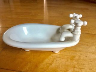 Vintage Vtg Soap Holder Bathtub Tub Sponge Tray Claw Foot Holder White Ceramic