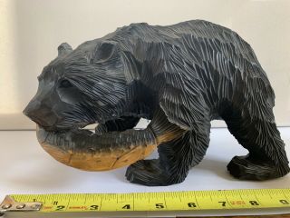 Vintage Wood Carving Bear With Fish 10”l X 7 " H X 5 " W Japan 3 Lbs