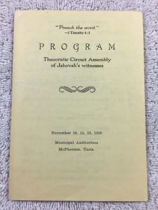1950 Circuit Assembly Program Watchtower Jehovah Mcpherson Kansas Usa