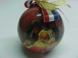 Vintage Pepsi Cola Santa W/ Pepsi Bottle Ball Style Christmas Ornament Rare