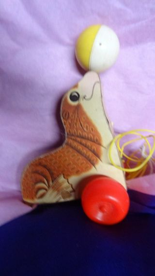 Vintage Fisher Price 694 Seal W Ball Pull Toy 3