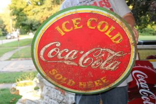 Vintage 1933 Coca Cola Ice Cold Soda Pop Gas Station 20 " Embossed Metal Sign