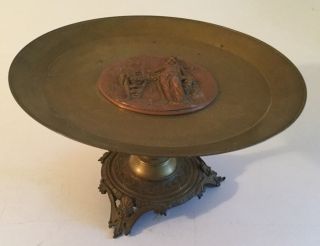 19th Century French Bronze Tazza With Copper Renaissance Plaque In Center