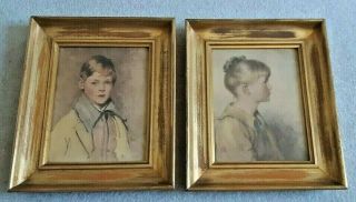 Vintage Framed Prints Of Charlotte And Peter By Sidney Bell & Arthur Garrett