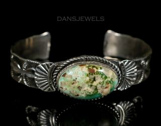 Old Pawn Vtg Navajo Bright Green Turquoise Sterling Silver Cuff Bracelet