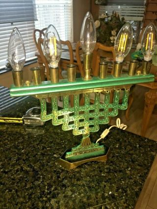 Vintage Judaica,  Brass And Verdigris Enamel,  Electric Menorah