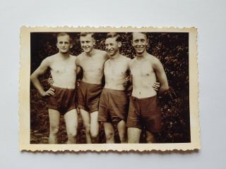 Ww2 Germans Army Soldier War 4 Men Gay Shirtless Topless Naked Smiling Hug Photo