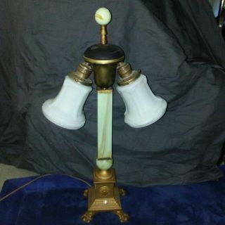 Vintage Antique Jadeite Double Socket Lamp With Glass Shades Rewired