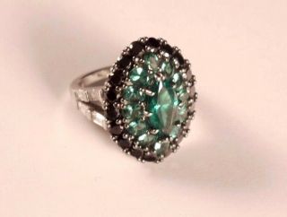 Vintage Emerald Green Crystal Sterling Silver 925 Ring Size 6