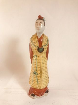 Antique Chinese Enameled Porcelain Statue Of Standing Figure Scholar