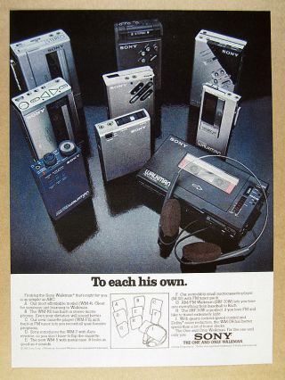 1982 Sony Walkman 9 Models Wm 4 R2 F2 7 5 M50 Srf 70w 30w Wm - D6 Vintage Print Ad