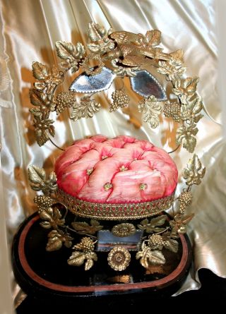 Antique 19thc French Tiara Wedding Crown Gold Gilt Ormolu Pressed Metal Dove