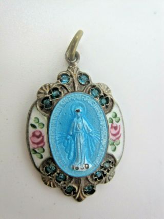 Vintage Creed Sterling Silver Guilloche Enamel Medal Miraculous Mary Catholic