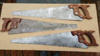 3 Vintage Disston Hand Saws 2 D - 8s (one With Wheat 26 " One 24 "),  & D - 23