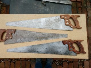 3 Vintage Disston hand saws 2 D - 8s (one with wheat 26 