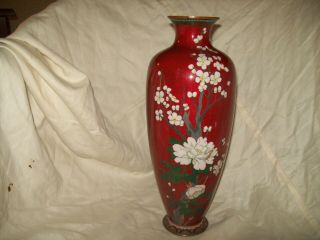Vtg Antique Chinese Cloisonné Enamel Vase - - 12 " - Floral Blossom