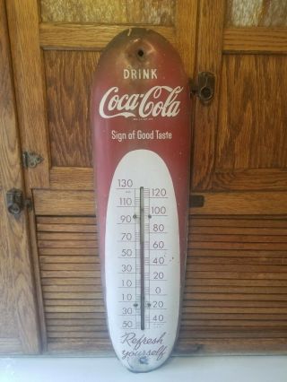 Vintage 1950s Coca Cola Thermometer Sign Of Good Taste Cigar Shape