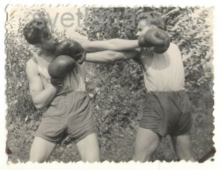 Boxing Fight Muscular Athletes Sport Jock Young Men Guys Trunks Su Vintage Photo