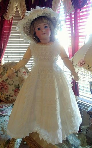 Antique 1860 " S Victorian French Lace Dress For Large Jumeau,  Bru Or German Doll