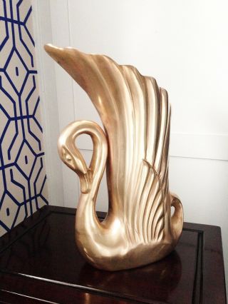 Vintage Frederick Cooper Chicago Brass Swan Vase Figural Bird Hollywood Regency