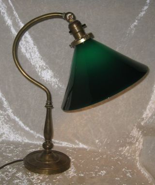 Antique Brass (patina) Bankers Desk Lamp Emeralite 0707 W/ Green Shade