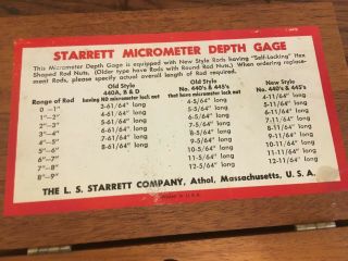 Vintage Starrett No.  445 Micrometer Depth Gage & Box Style Rods USA 3