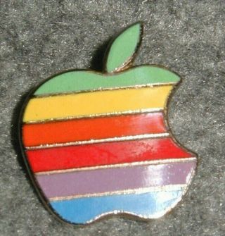 Rare Vtg Apple Rainbow Enamel Cloisonne Hat Pin Brooch Signed Apple Computer Inc