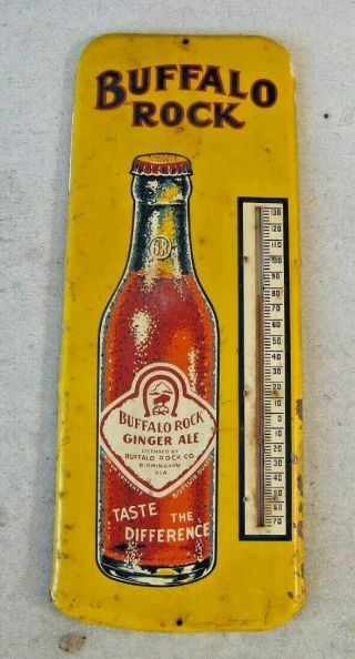 Vintage Buffalo Rock Ginger Ale Soda Pop 25.  5 " X 10 " Metal Thermometer Sign Rare