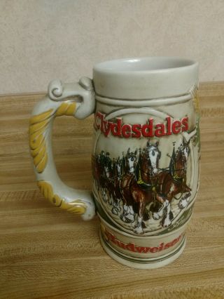 Vintage 1983 Anheuser - Busch Budweiser Clydesdales Holiday Stein Mug